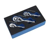 AB Tools Stubby Ratchet Socket Driver 1/4In 3/8In + 1/2In Drive Reversible Quick Release