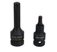 AB Tools T55 Short (53mm) + Long (78mm) Impacted Torx Star Male Bits Sockets 1/2" Drive