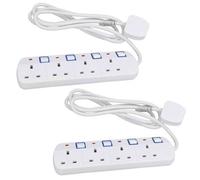 AB Tools Uk Plug 4 Gang Way Socket Extension Lead Adaptor Individually Switched Sockets 2Pk