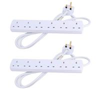 AB Tools Uk Plug 6 Gang Way Socket Extension Lead Adaptor Sockets With 2M Cable 2Pc