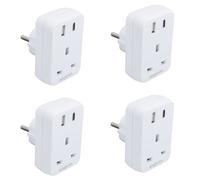 AB Tools Uk To Eu Travel Socket Adaptor 2 Pin To 3 Pin Plug + C / Usb Charging Ports 4Pk