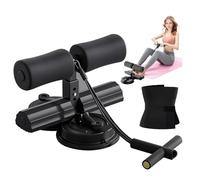 Ab Training Auxiliary Device for Women, Sit Up Machine Foot Holder with bands, Double Suction Cups Trainer Equipment - Strengthen Abs & Waist at Home or Gym with a Waist Support Belt (Black)