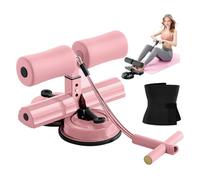 Ab Training Auxiliary Device for Women, Sit Up Machine Foot Holder with bands, Double Suction Cups Trainer Equipment - Strengthen Abs & Waist at Home or Gym with a Waist Support Belt (Pink)