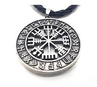 AB Viking Crafts Vikings Vegvisir Viking Compass Pendant with Leather Collar in Jewellery Bag, one size, Metal, No Gemstone