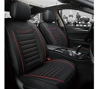 AB1 FULL SET BLACK BEIGE RED Car Seat Covers Universal Deluxe Waterproof PU Leather Dog Pet Protectors Cushion Adjustable Removable Auto Seat Cushions Padded (Black With Red Stitch Fabric)
