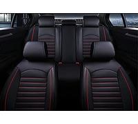 AB1 FULL SET BLACK BEIGE RED Car Seat Covers Universal Deluxe Waterproof PU Leather Dog Pet Protectors Cushion Adjustable Removable Auto Seat Cushions Padded (Black With Red Stitch)