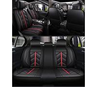 AB1 FULL SET BLACK BEIGE RED Car Seat Covers Universal Deluxe Waterproof PU Leather Dog Pet Protectors Cushion Adjustable Removable Auto Seat Cushions Padded (Black With Red Stitch Sporty)