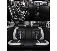 AB1 FULL SET BLACK BEIGE RED Car Seat Covers Universal Deluxe Waterproof PU Leather Dog Pet Protectors Cushion Adjustable Removable Auto Seat Cushions Padded (Black With Grey Sporty)