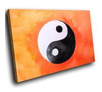 AB797C Framed Canvas Print Colourful Wall Art - Orange Yin Yang Cool - Modern Abstract Living Room Bedroom Picture Piece Home Decor Interior Design Easy Hang Guide (60x40CM)