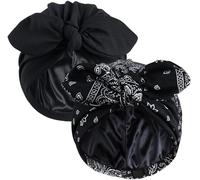 Ababalaya Satin Lined Beanies for Women Chemo Headwear Sleep Cap, 2black, One Size-Large