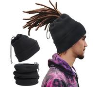 Ababalaya Unisex Knit Rasta Beanie Unisex Open Turban Beanies Winter Hats for Dreadlock Hair Wraps for Men Women, A-black, One Size-Large