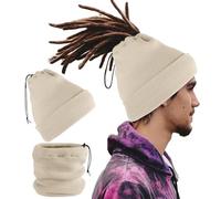 Ababalaya Unisex Knit Rasta Beanie Unisex Open Turban Beanies Winter Hats for Dreadlock Hair Wraps for Men Women, Beige, L