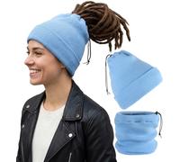 Ababalaya Unisex Knit Rasta Beanie Unisex Open Turban Beanies Winter Hats for Dreadlock Hair Wraps for Men Women, Sky Blue, L