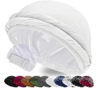 Ababalaya Upgraded Satin Lined Halo Turban Durag for Men &Women Sleeping Bonnet PRE-Tied Headwraps for Hair Loss, White, M-XL