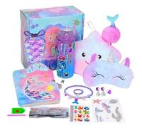 Ababuli Mermaid Gifts for Girls Age 3 4 5 6 7 8 9 10+ with Light Up Star Pillow/Diary with Lock/Eye Mask/DIY Water Bottle, Kids Mermaid Toy Soft Plush Toys Set for Birthday Christmas Dress up Party