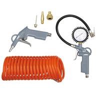 ABAC 6-piece compressor accessory set G-813, includes tyre inflator with pressure gauge, compressed air gun, 5 m spiral hose, 3 valve adapters, maximum pressure 8 bar