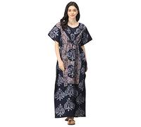 ABACADA'S GAJAB Women's Cotton Other Maxi Nighty, Skin Brown - Navy, Free Size, Skin Brown - Navy, One Size