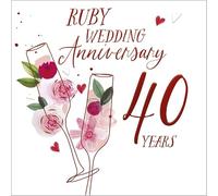 Abacus Cards 40th Milestone Ruby Wedding Anniversary Card - 40 Years - Floral Champagne Glasses Embossed with Red Foil - Eco-Friendly & Recyclable