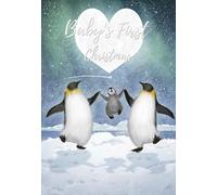 Abacus Baby's First Christmas' Christmas Card - Penguins Lifting their Chick into the Air Embossed with Foil Details - Eco-Friendly and Recyclable Cards