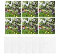 Abacus Blank Greeting Cards 6 Pack (125 x 125mm) with Envelopes - Spring Garden Floral Notecards - All Occasion, Blank Inside - Recyclable Wallet Cards