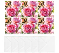 Abacus Blank Greeting Cards 6 Pack with Envelopes (125 x 125mm) - English Shrub Rose Floral Design - Botanical Notecards for All Occasions - Recyclable Cards