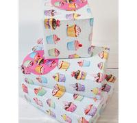 Abacus Cards 04019A "Cupcakes Galore" Gift Wrap Pack with2 Sheets & 2 Tags, Plastic Free & FULLY RECYCLABLE