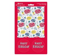 Abacus Cards 08772A "Birthday Monsters" Gift Wrap Pack with 2 Sheets & 2 Tags - Plastic Free & Fully Recyclable