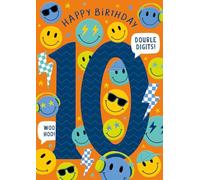 Abacus Cards 10th Birthday Card for Boys - Age 10 Smiley Faces & Lightning Design - Embossed Details - Premium Greeting Card with Envelope