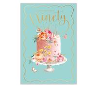 Abacus Cards 90th Birthday Card for Her, Floral Celebration Cake