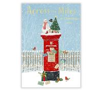 Abacus Cards Across the Miles Christmas Card - Christmas Cards with Festive Robins and Postbox Design and Special Finish - Eco-Friendly Single Xmas Cards with Envelope