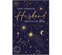Abacus Cards - Anniversary Card for Husband, Beautiful Navy and Gold Design with Stars