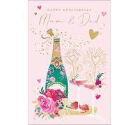 Abacus Cards Anniversary Card for Mum and Dad - Floral Champagne and Cocktail Design - Handfinished with Diamante Gems - Embossed Foil Finish - Anniversary Greeting Card for a Special Couple