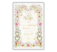 Abacus Cards Anniversary Card for Wife - Pretty Floral Design - Sentimental Verse - Embossed Foil Finish - Anniversary Greeting Card for Her