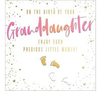 Abacus Cards Artistic 'New Baby Congratulations' - Birth Of Your Granddaughter Footprints - Embossed With A Gold Foil Finish - From The Velvet Ink Range