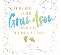 Abacus Cards Artistic 'New Baby Congratulations' - Birth Of Your Grandson Footprints - Embossed With A Gold Foil Finish - From The Velvet Ink Range