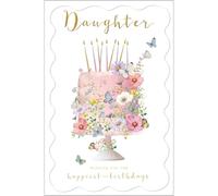Abacus Cards Birthday Card for Daughter - Floral Cake Design - Embossed Foil Finish - Pretty Birthday Greeting Card for Her