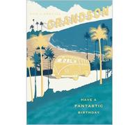 Abacus Cards Birthday Card for Grandson - Campervan and Beach Design - Embossed Foil Finish - Modern Birthday Greeting Card for a Special Grandson - For Him