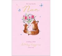 Abacus Cards Birthday Card for Nan - Cute Fox and Floral Bouquet Design - Embossed Foil Finish - Pretty Birthday Greeting Card for My Lovely Nan - For Her