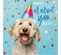 Abacus Cards Birthday Card - Happy Birthday Card with Party Dog and Confetti Design and Embossed Foil Details - Birthday Card for Women, Men, Friends