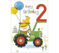 Abacus Cards Boys 2nd Birthday Card - Age 2 - Tractor & Pig Farmer with Embossed Details - Eco-Friendly & Recyclable