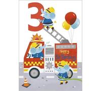Abacus Cards Boys 3rd Birthday Card - Age 3 - Fire Engine & Elephants with Embossed Details - Eco-Friendly & Recyclable