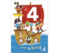 Abacus Cards Boys 4th Birthday Card - Age 4 - Pirate Ship & Animals with Embossed Details - Eco-Friendly & Recyclable