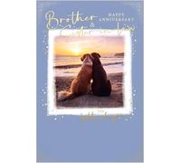 Abacus Cards Brother and Sister In Law Anniversary Card - Happy Anniversary Card for a Special Couple with Adorable Photographic Dog Beach Sunset Design and an Embossed Foil Finish