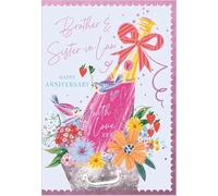 Abacus Cards - Brother & Sister-in-Law Anniversary Card, Lovely Floral Champagne Design, With Love Message