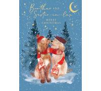 Abacus Cards Christmas Card for Brother & Sister-in-Law - Cute Festive Dogs in the Snow - Embossed Gold Foil Finish - Premium Greeting Card with Envelope