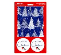 Abacus Cards Christmas Wrapping Paper 13212A "Christmas Trees" Gift wrap Pack with 2 Sheets & 2 Tags, Plastic Free & Fully Recyclable, Multicoloured