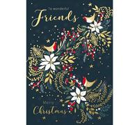 Abacus Cards Friends Christmas Card - Christmas Cards with Robins and Winter Flowers Design and Special Finish - Eco-Friendly Single Xmas Cards with Envelope for Friends