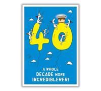 Abacus Cards Funny 40th Birthday Card for Men - Amusing Cartoon Balloon Design - Age 40 Birthday Greeting Card - 'A Whole Decade More Incrediblerer!'