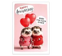 Abacus Cards Funny Anniversary Card for Husband, Wife, or Special Couple - Cute Hedgehogs & Love Hearts, Eco-Friendly & Made in the UK