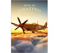 Abacus Cards General Male 'Happy Birthday' Card - 'Spitfire at Sunrise' - Foil and Embossed Finish - for Him - The Graphite Range